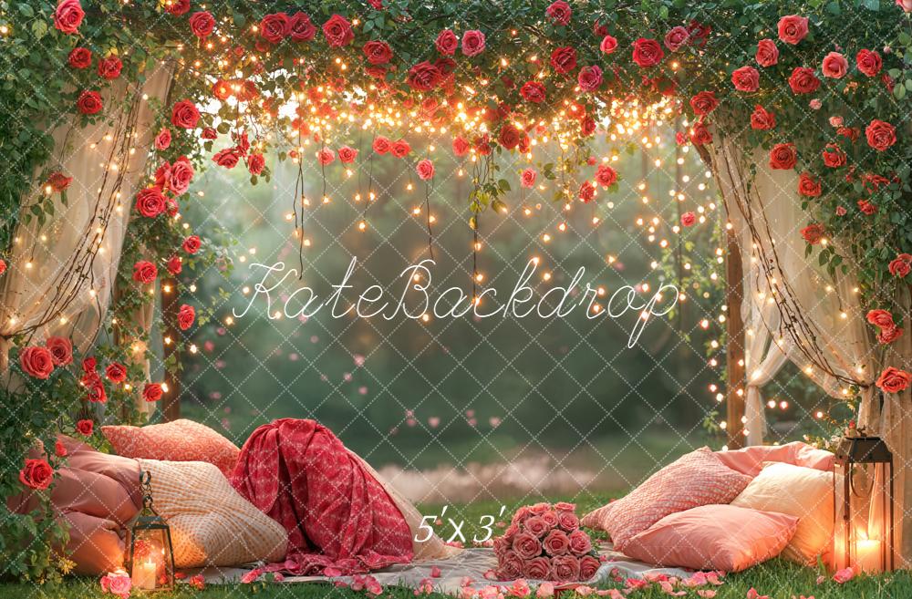 Kate Saint Valentin Roses Lumières Coussin Toile de fond conçue par Emetselch - Kate Backdrop FR