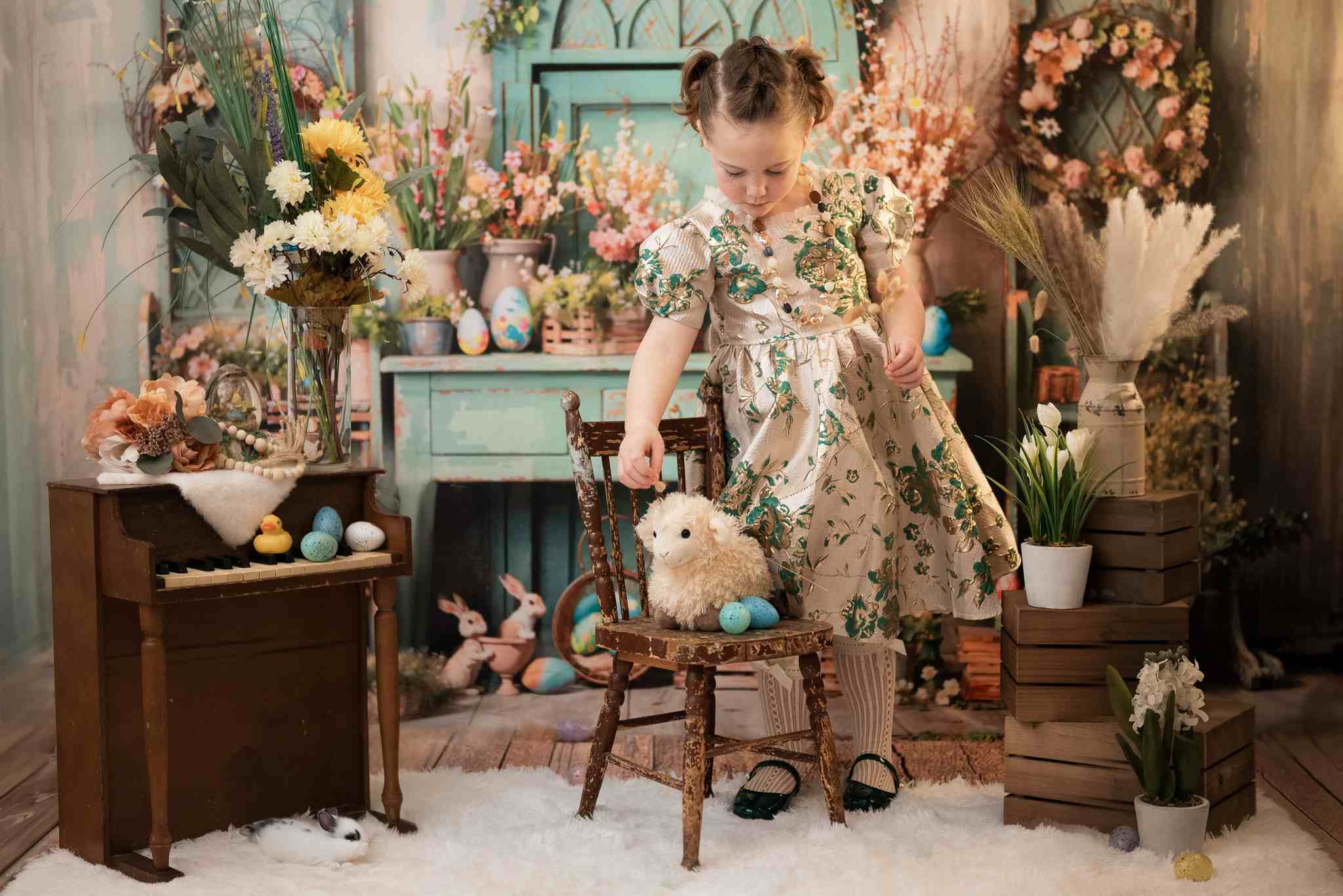 Kate Pâques Verdure Fleurs Lapin Œufs Toile de fond conçue par Emetselch - Kate Backdrop FR