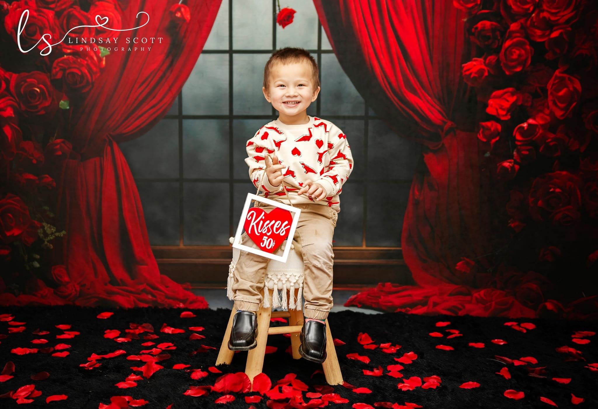 Kate Roses Rideaux Rouge Saint Valentin Toile de fond conçue par Mini MakeBelieve - Kate Backdrop FR