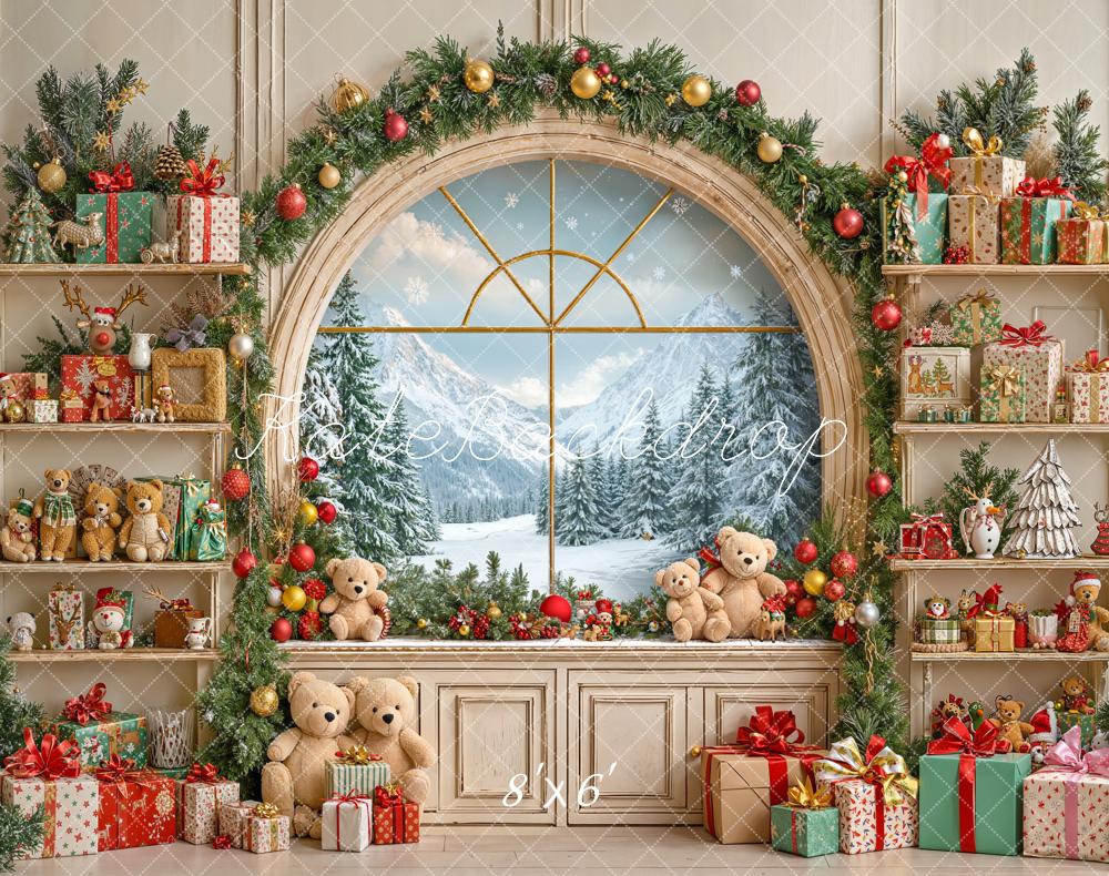 Kate Noël Fenêtre Cadeaux Ours en peluche Toile de fond en Laine conçue par Emetselch - Kate Backdrop FR