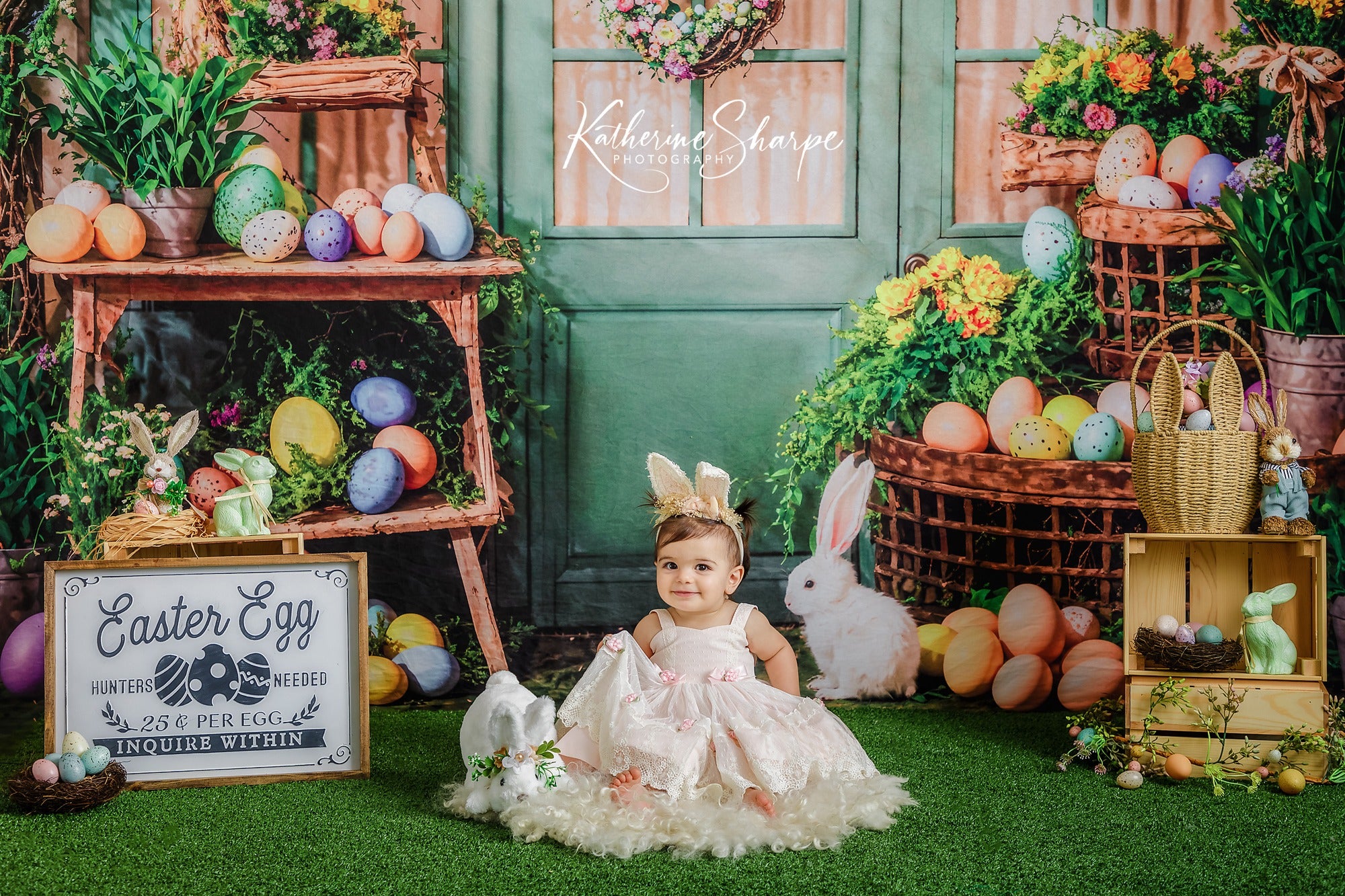 Kate Pâques Œufs Plantes vertes Lapin Chambre Toile de fond conçue par Emetselch - Kate Backdrop FR