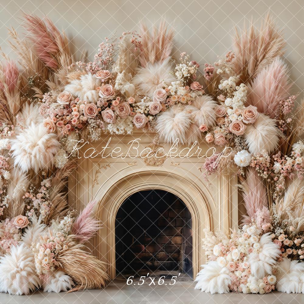 Kate Bohème Cheminée Fleurs Beige Toile de fond conçue par Emetselch