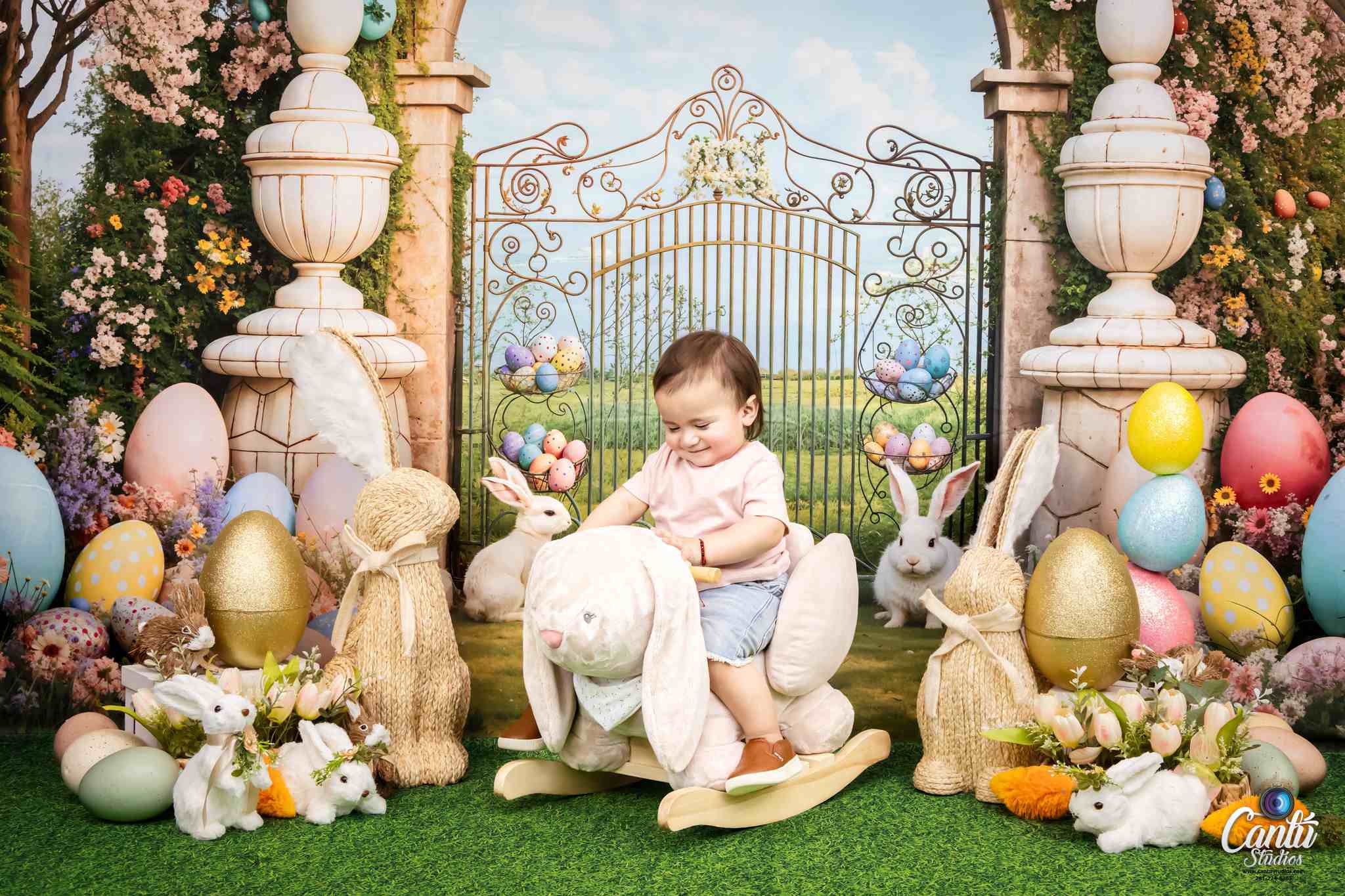 Kate Pâques Lapin Coloré Arche de fleurs Toile de fond conçue par Chain Photographie - Kate Backdrop FR