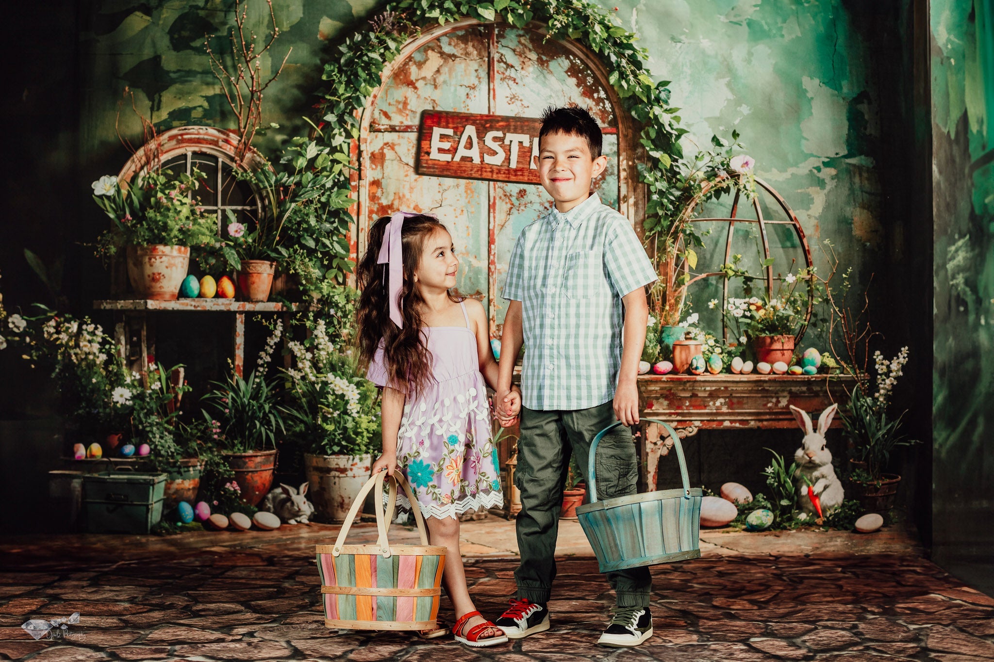 Kate Pâques Vert Plante Pierre Lapin Fenêtre Toile de fond en Laine conçue par Emetselch - Kate Backdrop FR