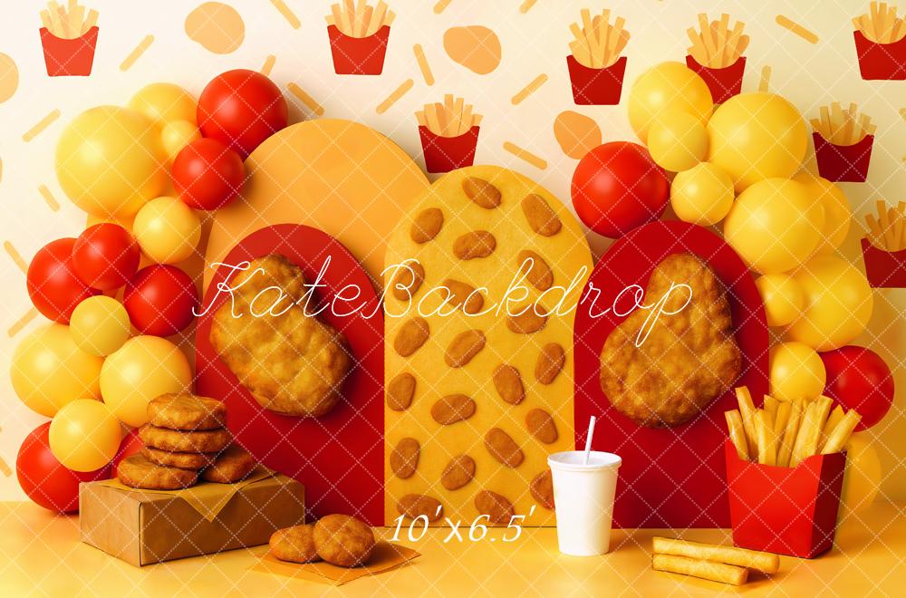 Kate Fast Food Frites Nuggets Ballons Toile de fond conçue par Mini MakeBelieve - Kate Backdrop FR