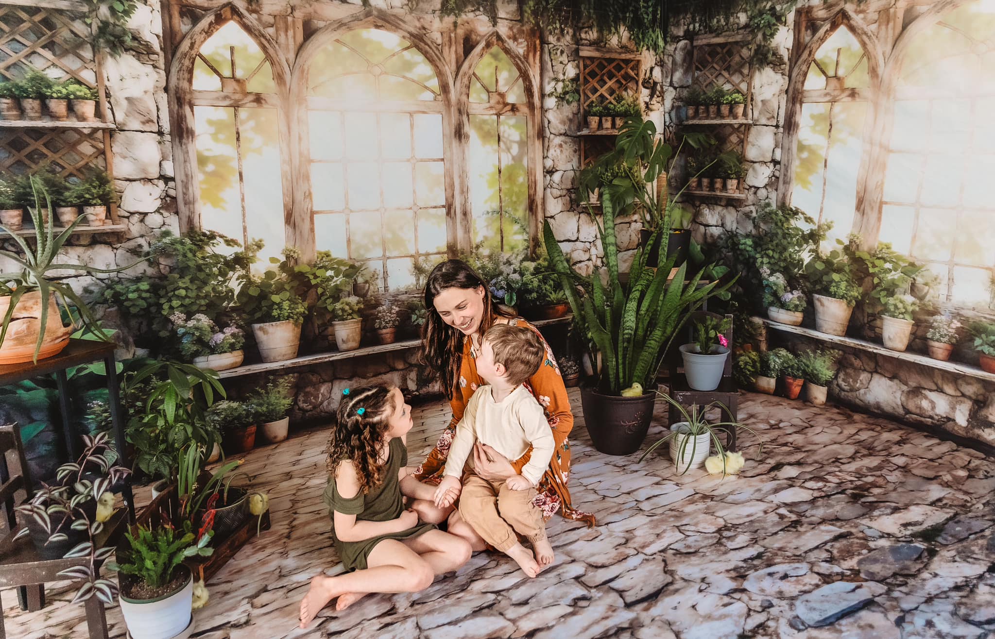 Kate Printemps Plantes Vert Ensoleillé Fenêtre Toile de fond+Pierre Chemin Sol Toile de fond - Kate Backdrop FR