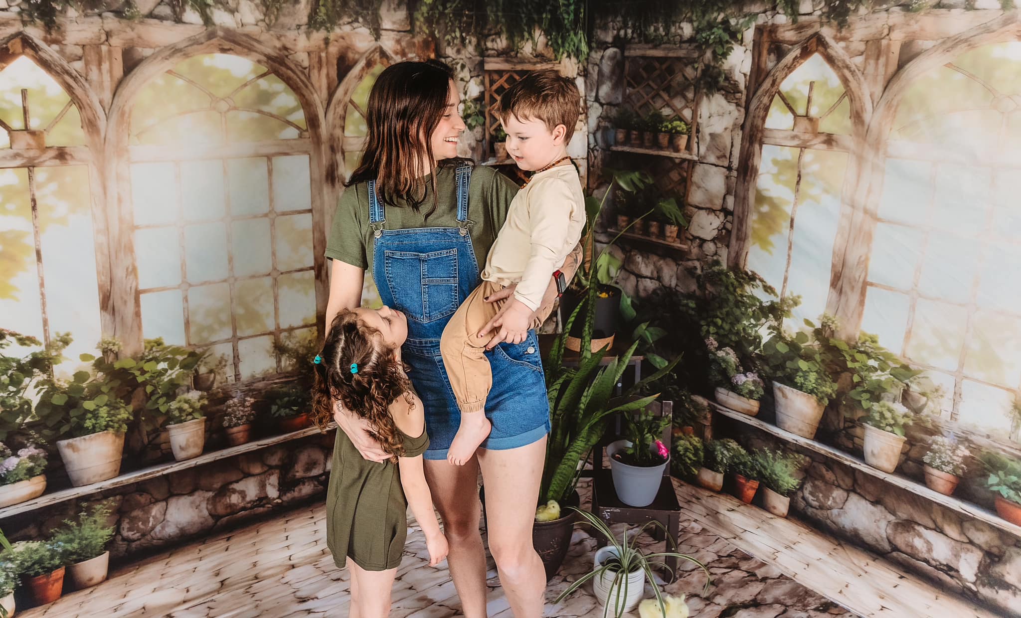 Kate Printemps Plantes Vert Ensoleillé Fenêtre Toile de fond+Pierre Chemin Sol Toile de fond - Kate Backdrop FR