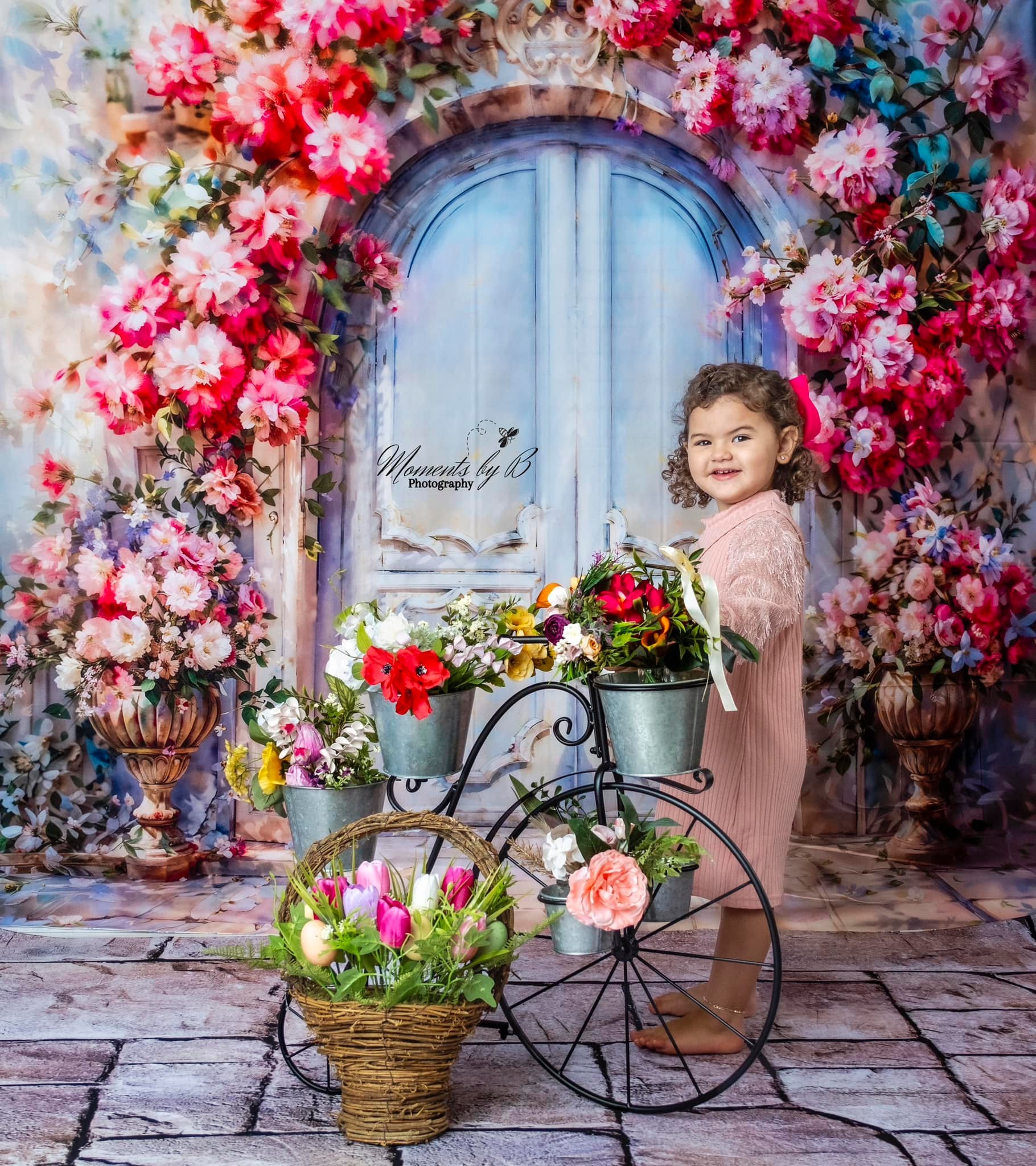 Kate Printemps Fantaisie Fleurs roses Porte en arc Toile de fond conçue par GQ - Kate Backdrop FR