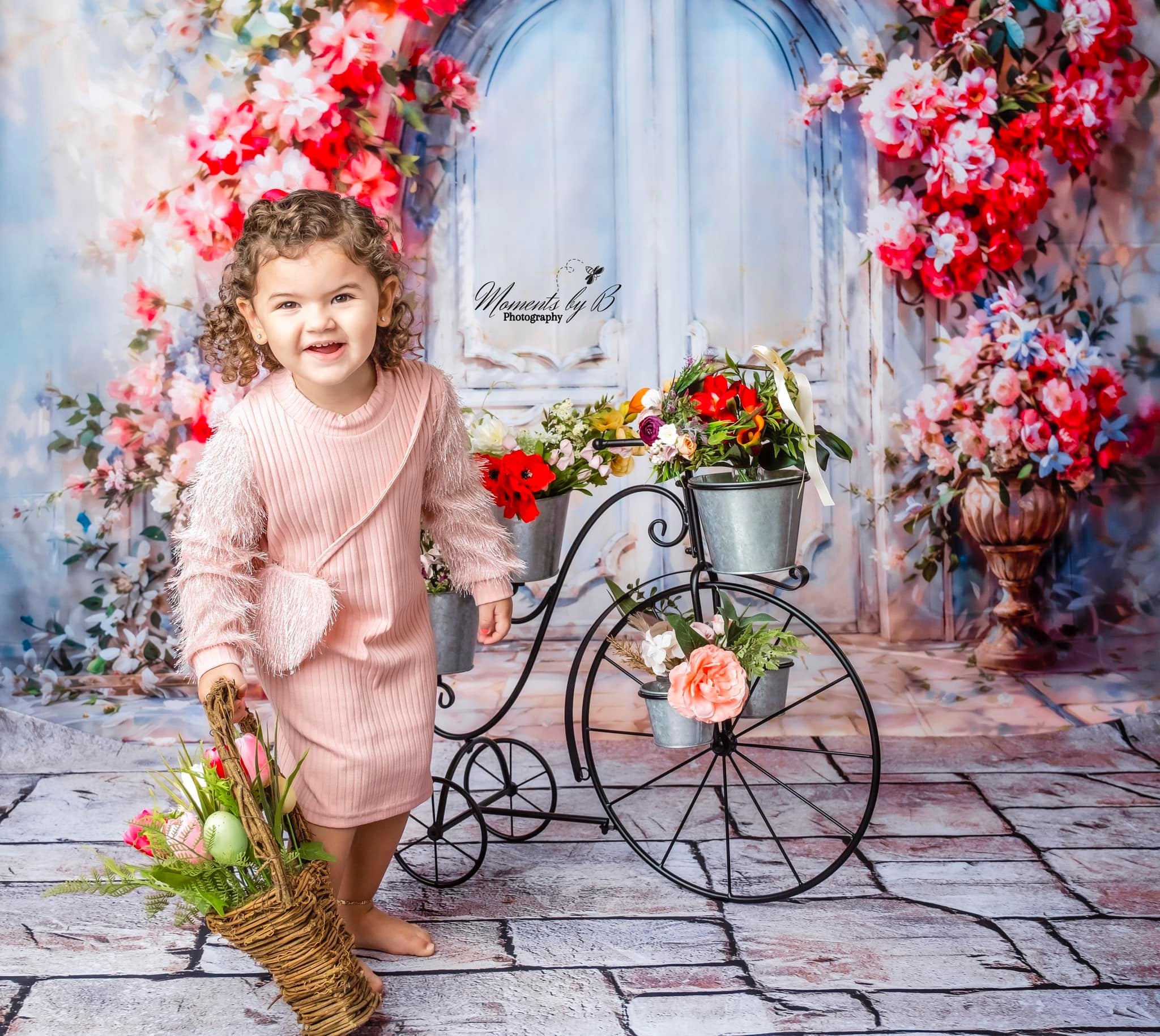 Kate Printemps Fantaisie Fleurs roses Porte en arc Toile de fond conçue par GQ - Kate Backdrop FR