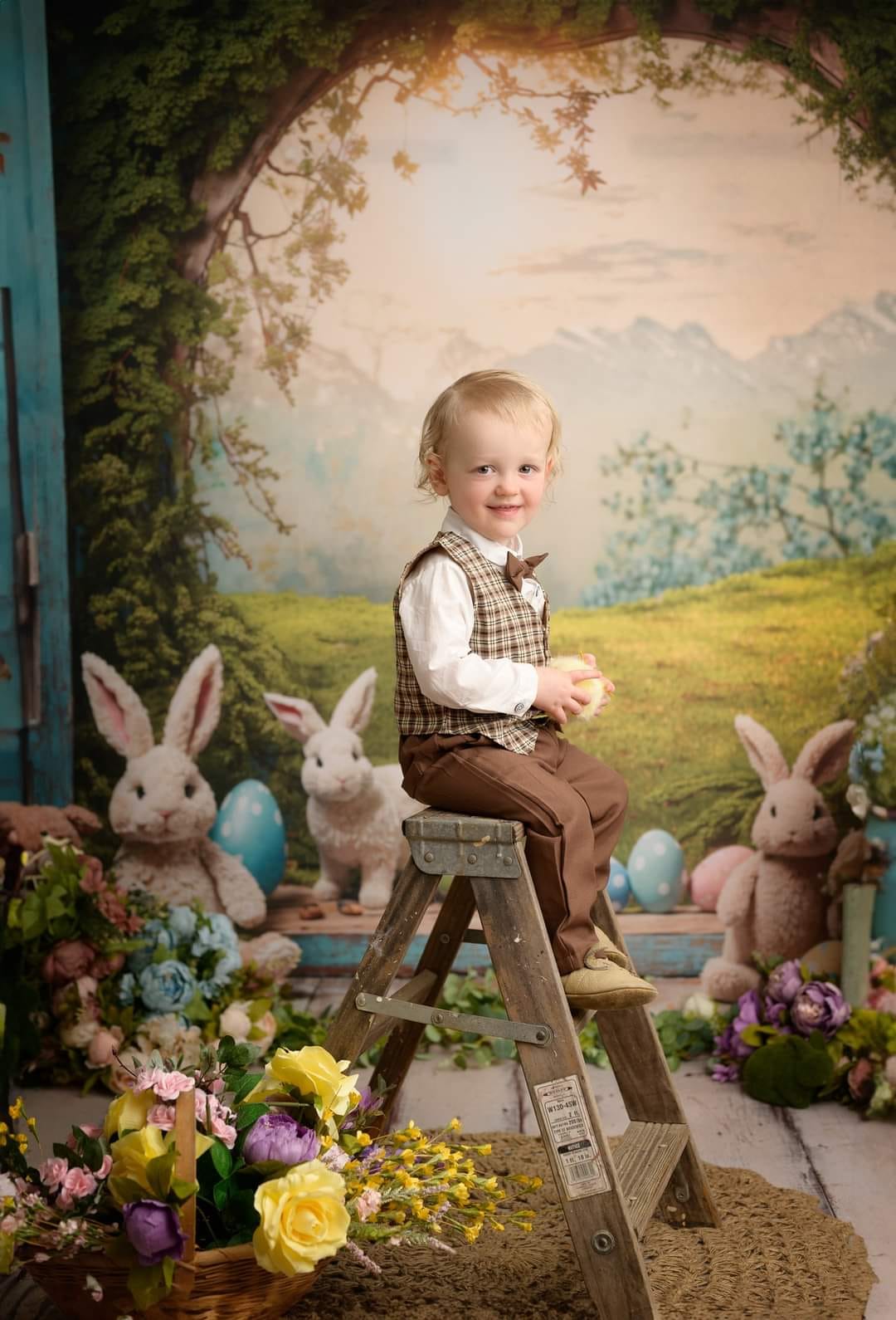 Kate Pâques Lapin Fenêtre Paysage Toile de fond en Laine pour la photographie - Kate Backdrop FR
