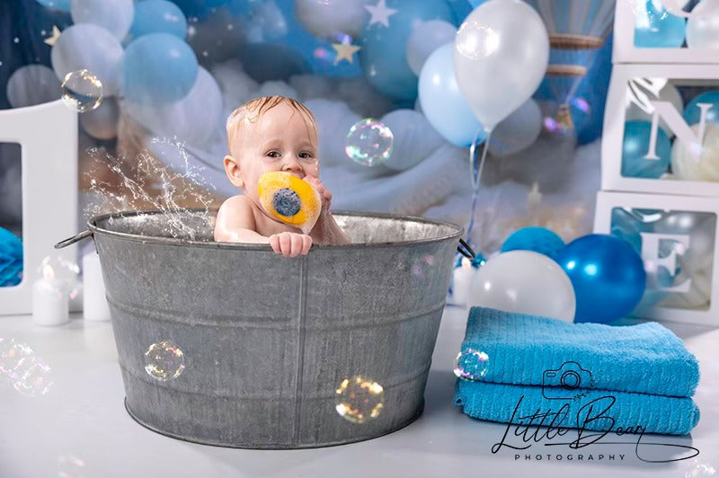 Kate Anniversaire Rêve Ballons Montgolfière Bleu Toile de fond conçue par Chain Photographie - Kate Backdrop FR
