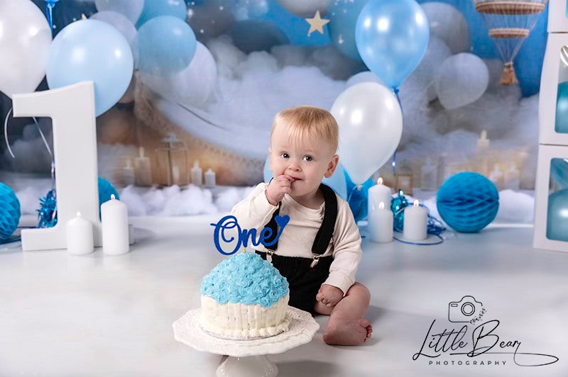 Kate Anniversaire Rêve Ballons Montgolfière Bleu Toile de fond conçue par Chain Photographie - Kate Backdrop FR