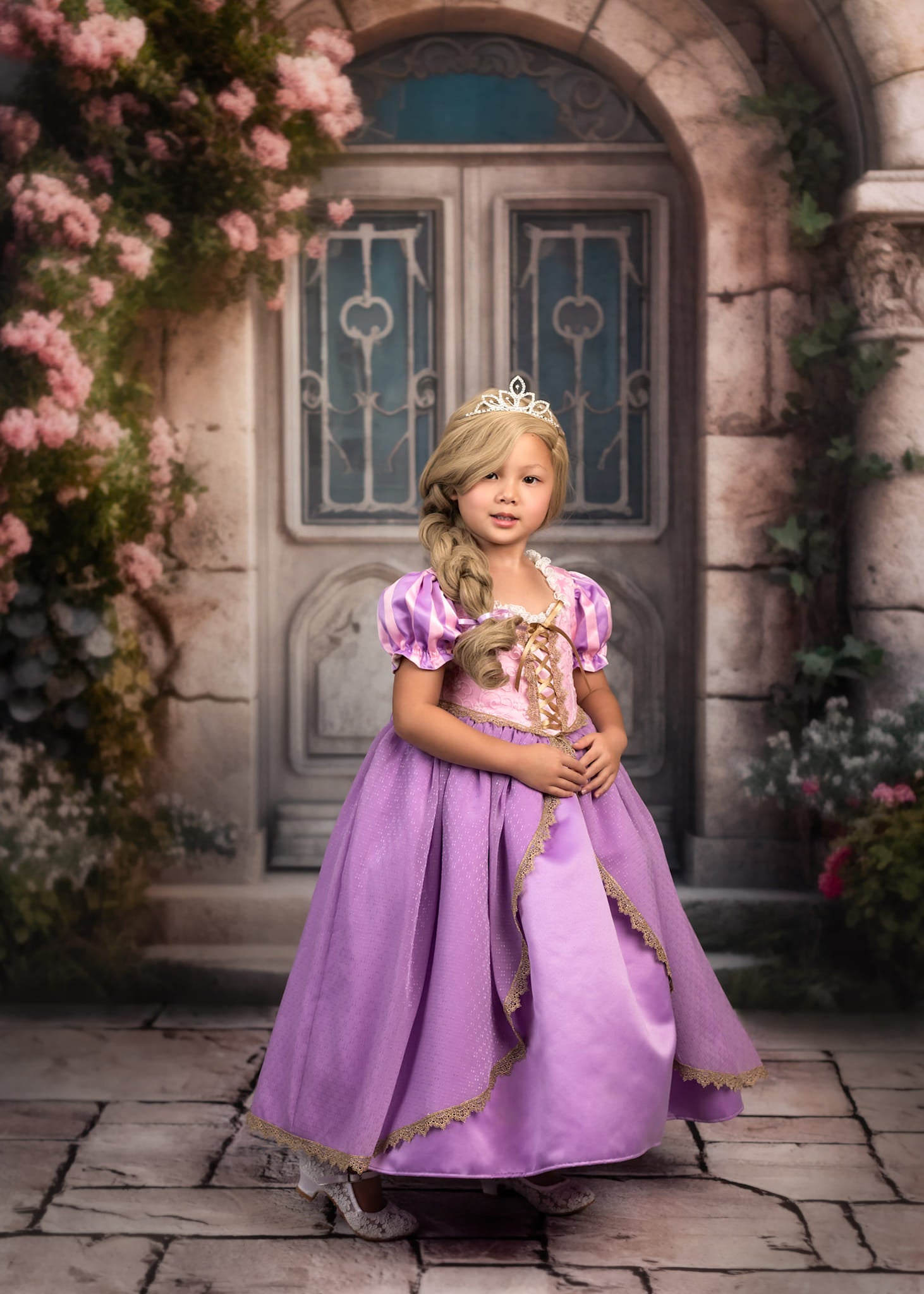 Kate Printemps Fleurs Orné Château Porte Toile de fond conçue par Mandy Ringe - Kate Backdrop FR