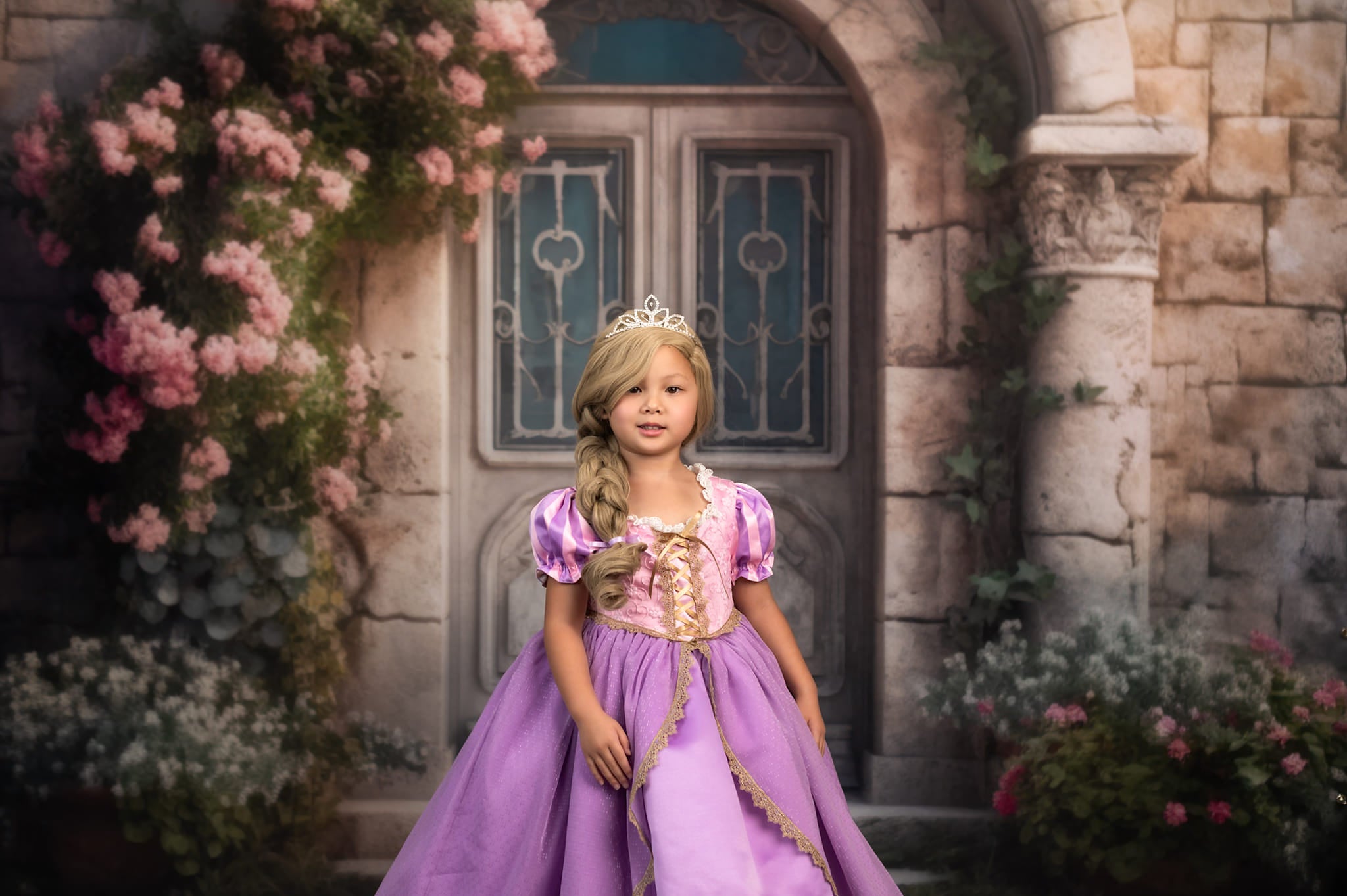 Kate Printemps Fleurs Orné Château Porte Toile de fond conçue par Mandy Ringe - Kate Backdrop FR