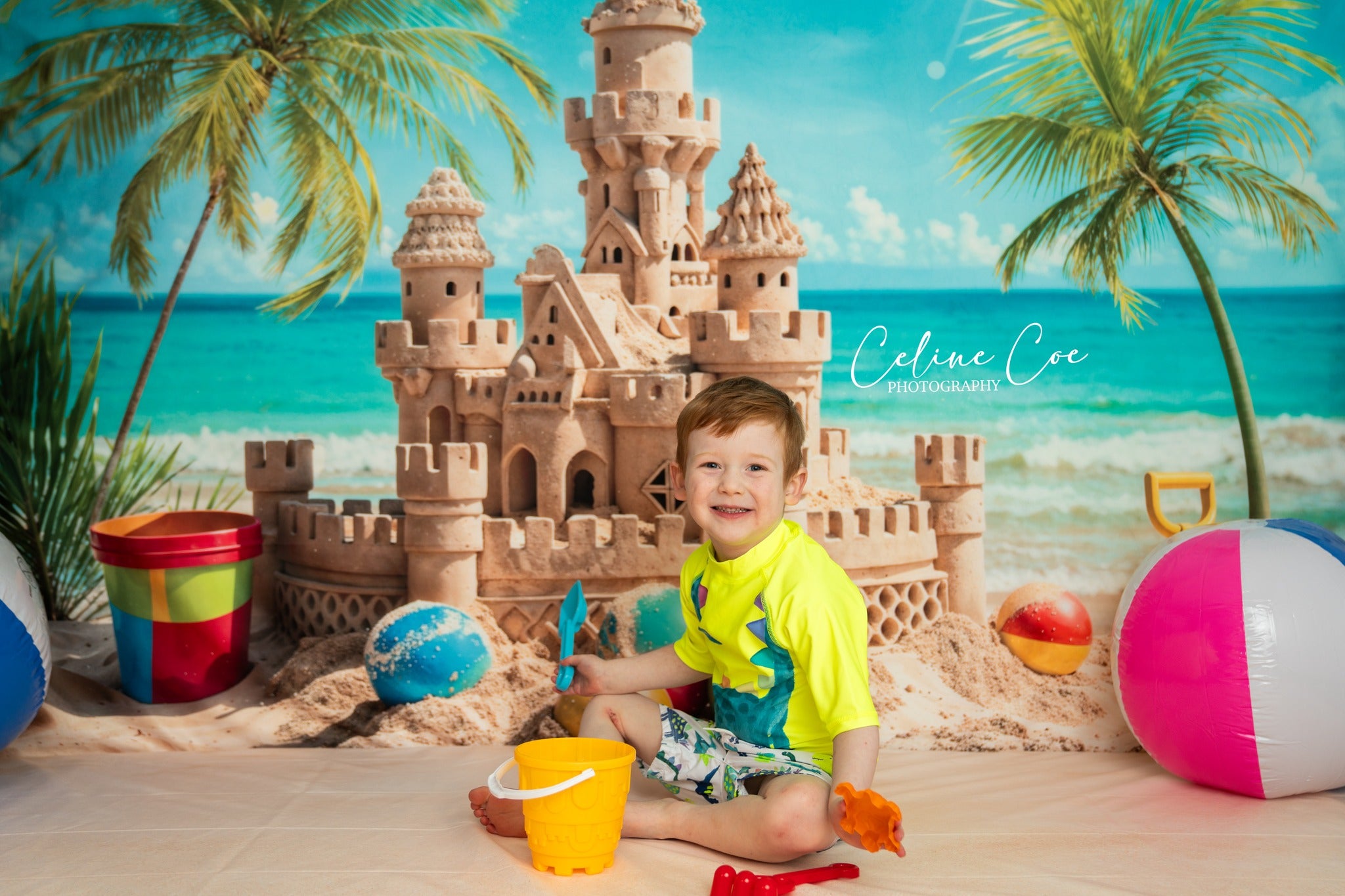 Kate Été Mer Balle Château de Sable Toile de fond conçue par Chain Photographie - Kate Backdrop FR