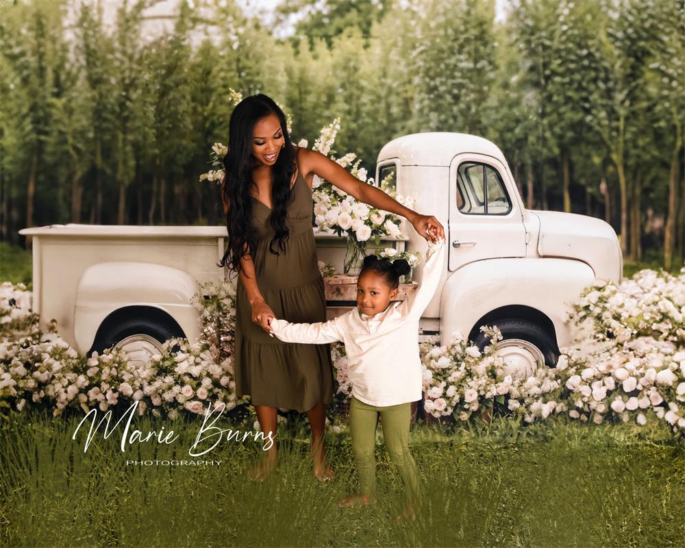 Kate Printemps Fleurs blanches Camion Toile de fond conçue par Chain Photographie - Kate Backdrop FR