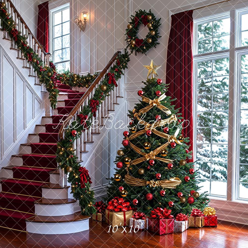 Kate Noël Sapin Escalier Fenêtre Toile de fond conçue par Mini MakeBelieve - Kate Backdrop FR