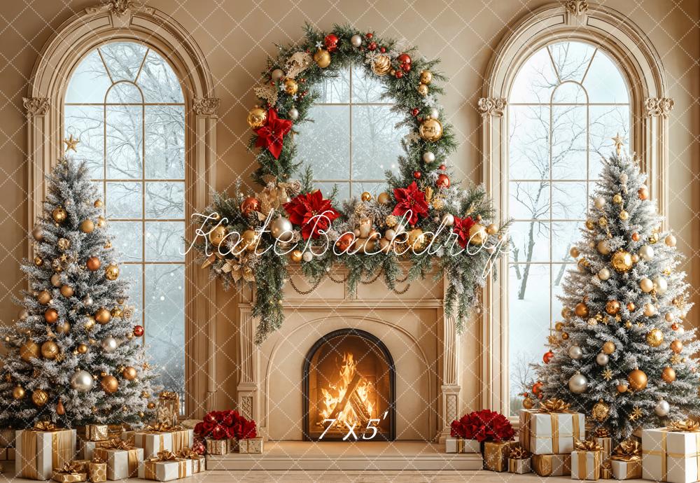 Kate Noël Cheminée Sapins Fenêtre Décors Toile de fond conçue par Emetselch - Kate Backdrop FR