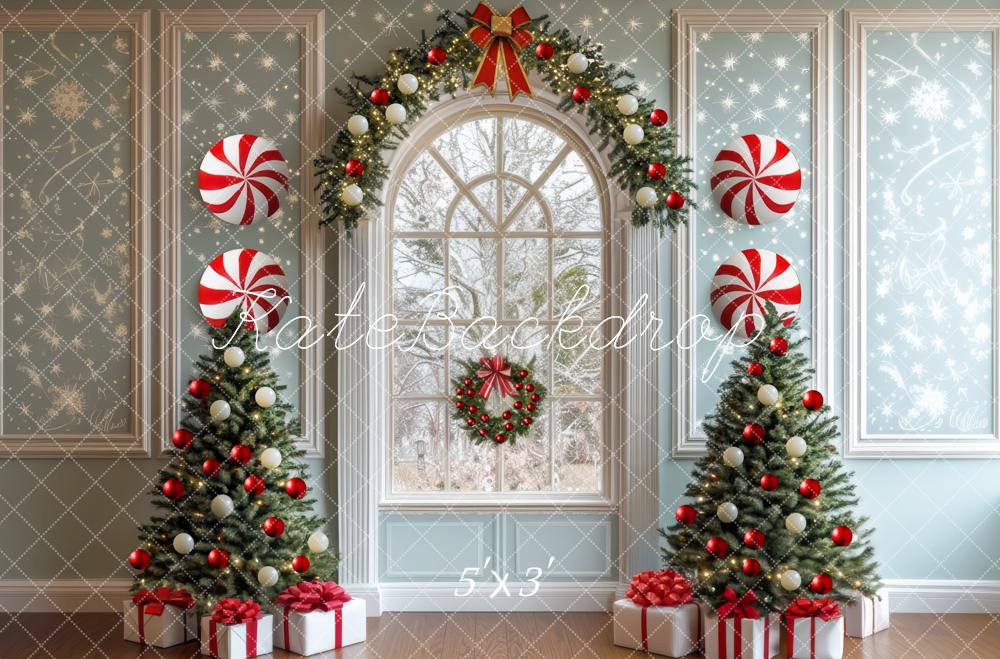 Kate Sapins de Noël Fenêtre Bonbons Cadeaux Toile de fond conçue par Mini MakeBelieve - Kate Backdrop FR