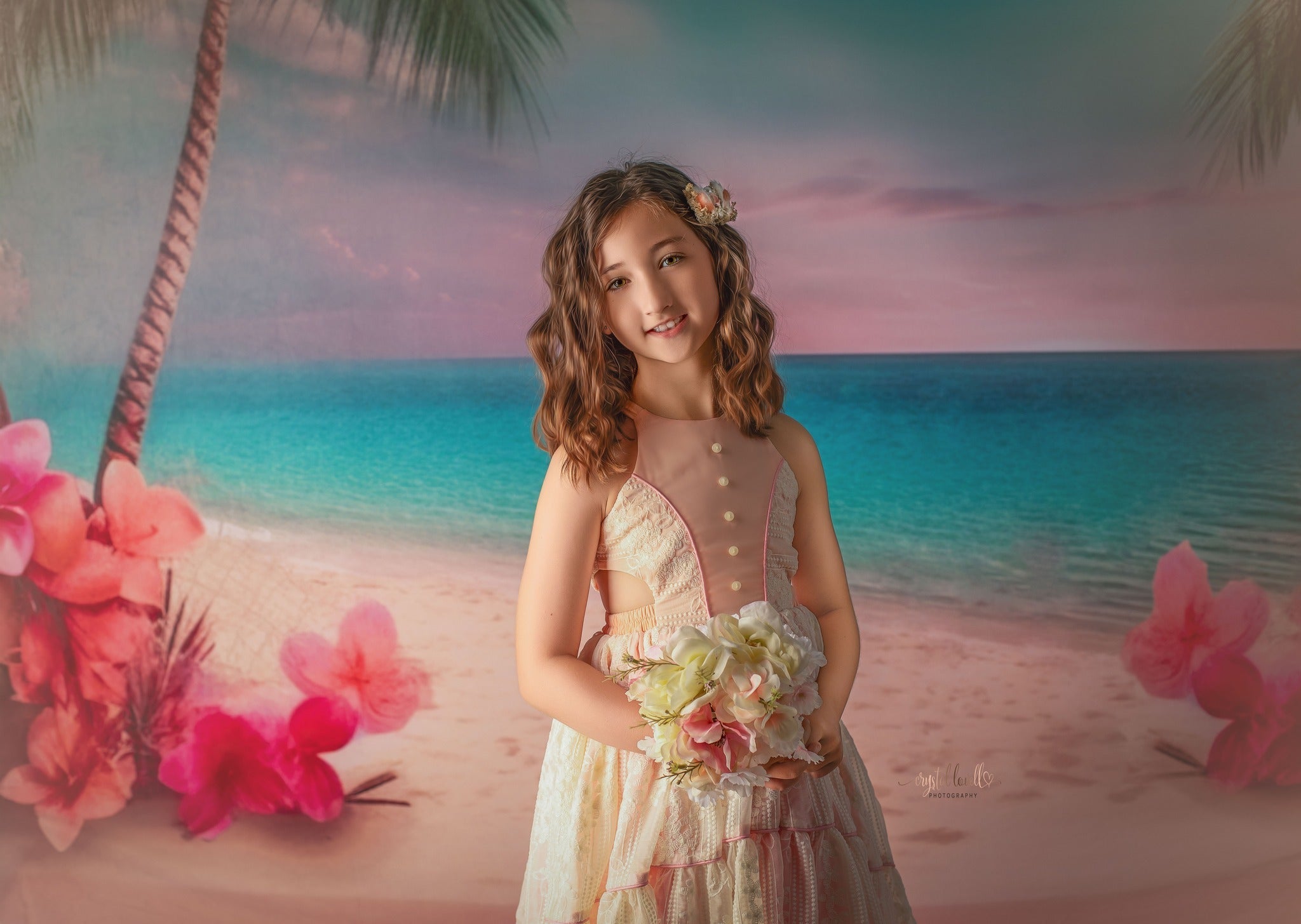 Kate Été Mer Plage de sable Rose Toile de fond conçue par Chain Photographie - Kate Backdrop FR