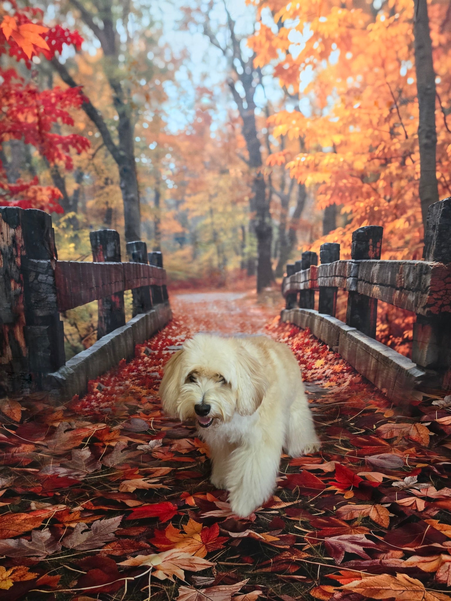 Kate Automne Forêt Érable rouge Pont de bois Toile de fond conçue par Emetselch - Kate Backdrop FR
