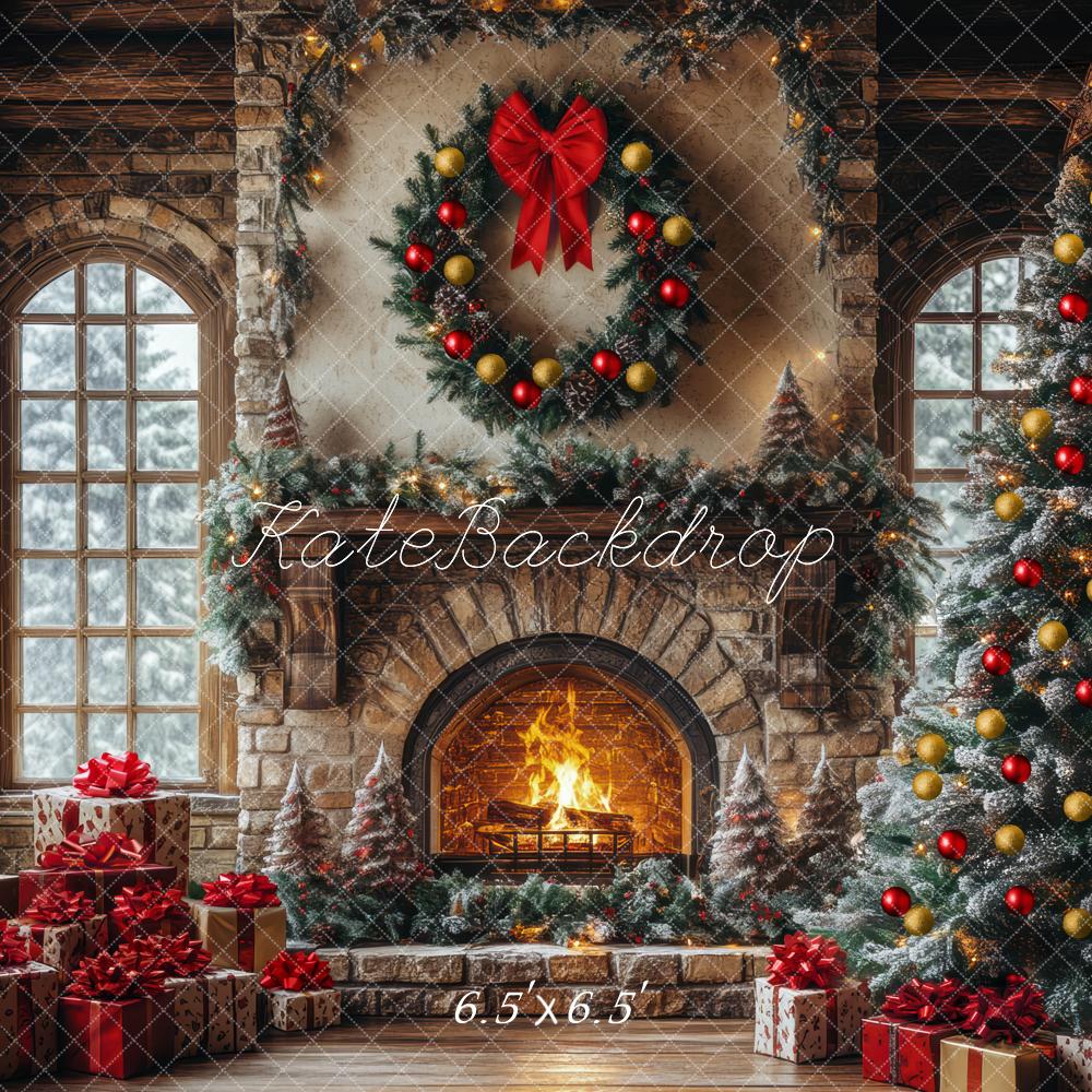 Kate Sapin de Noël Cheminée Classique Toile de fond conçue par Mini MakeBelieve