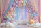 Kate Arc Ballons Pastel Rideaux Nuages Toile de fond conçue par Ashley Paul - Kate Backdrop FR
