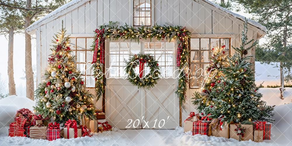 Kate Noël Maison Sapins Neige Toile de fond conçue par Emetselch - Kate Backdrop FR