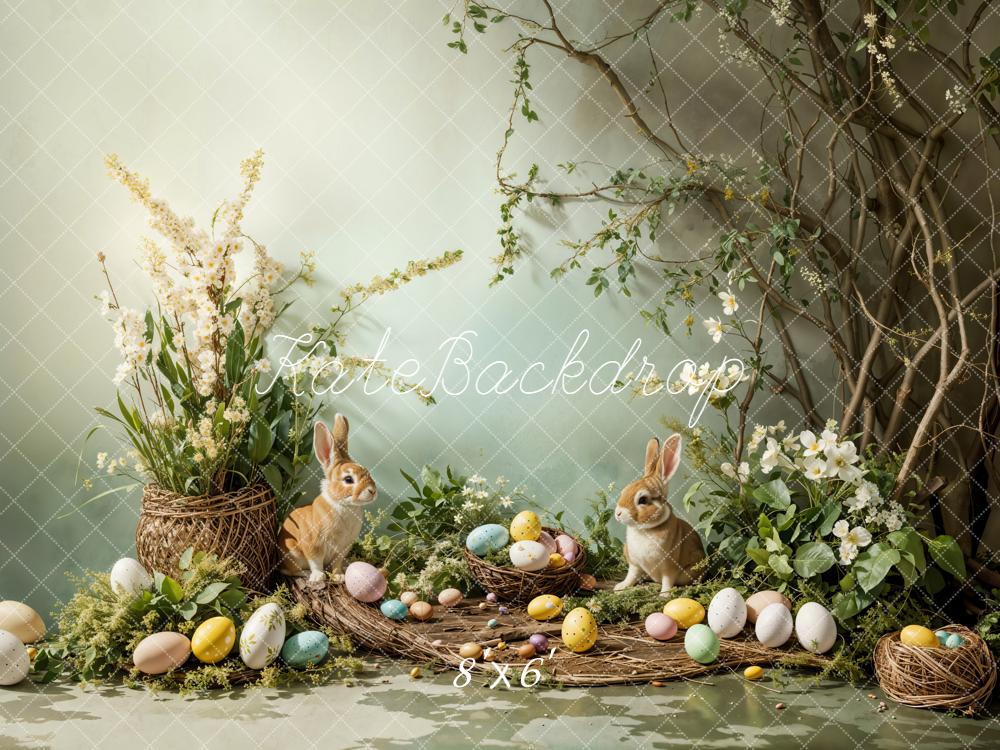 Kate Pâques Lapins Œufs Branches Toile de fond en Laine conçue par Emetselch