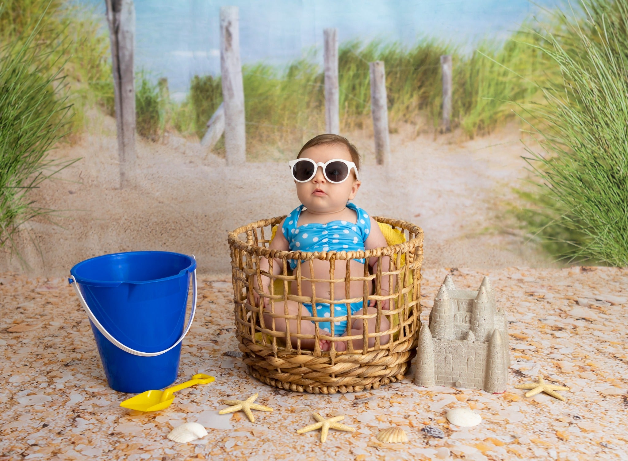 Kate Chemin Plage Pigeon Herbe Vert Toile de fond Conçu par Chrissie Green - Kate Backdrop FR