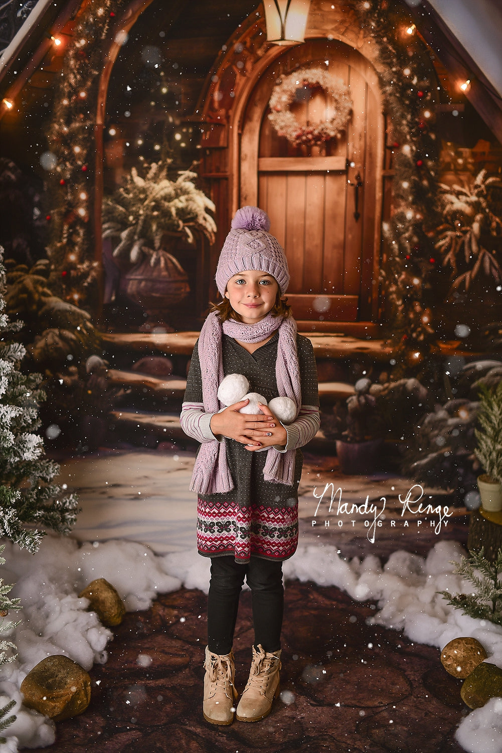 Kate Noël Maison en bois Neige Toile de fond conçue par Chain Photographie - Kate Backdrop FR