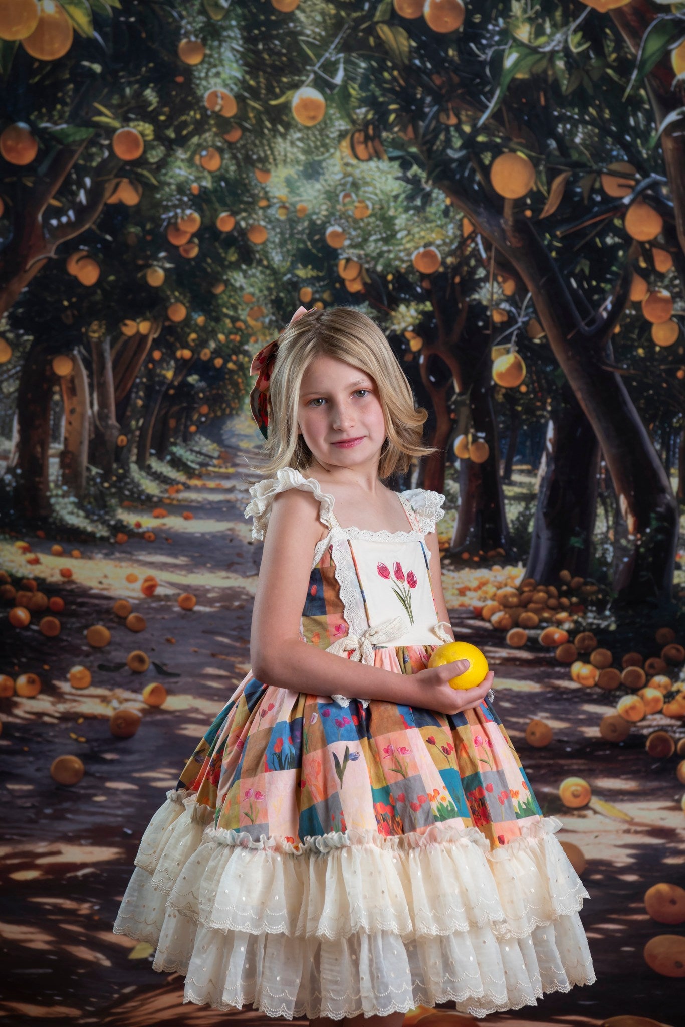 Kate Sweep Mur-à-Sol Citronnier Verger Chemin Été Toile de fond conçue par Megan Leigh - Kate Backdrop FR