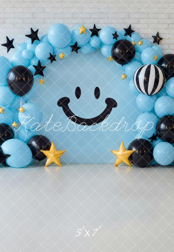 Kate Anniversaire Ballons Sourire Étoiles Toile de fond conçue par Emetselch - Kate Backdrop FR
