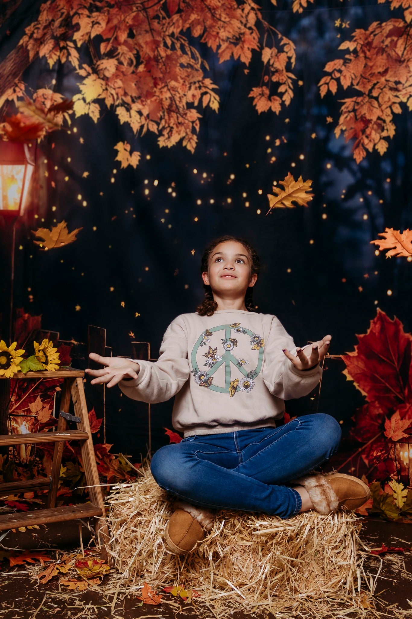 Kate Automne Nuit Feuilles d'érable Lampadaire Toile de fond conçue par Chain Photographie - Kate Backdrop FR