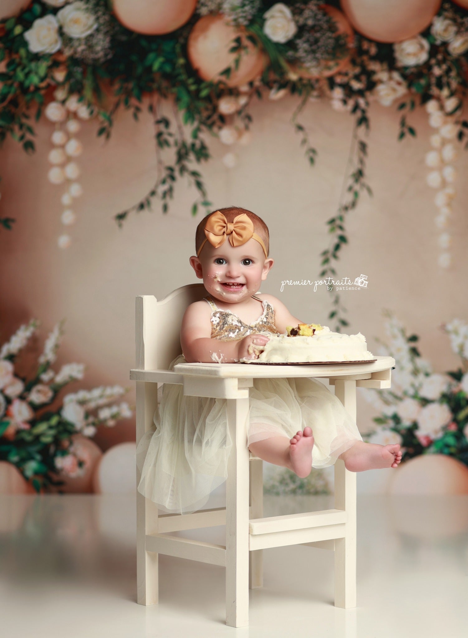 Offres Éclair-Kate Cercle de ballons Cake smash Beige Fleurs Toile de fond conçue par Emetselch - Kate Backdrop FR