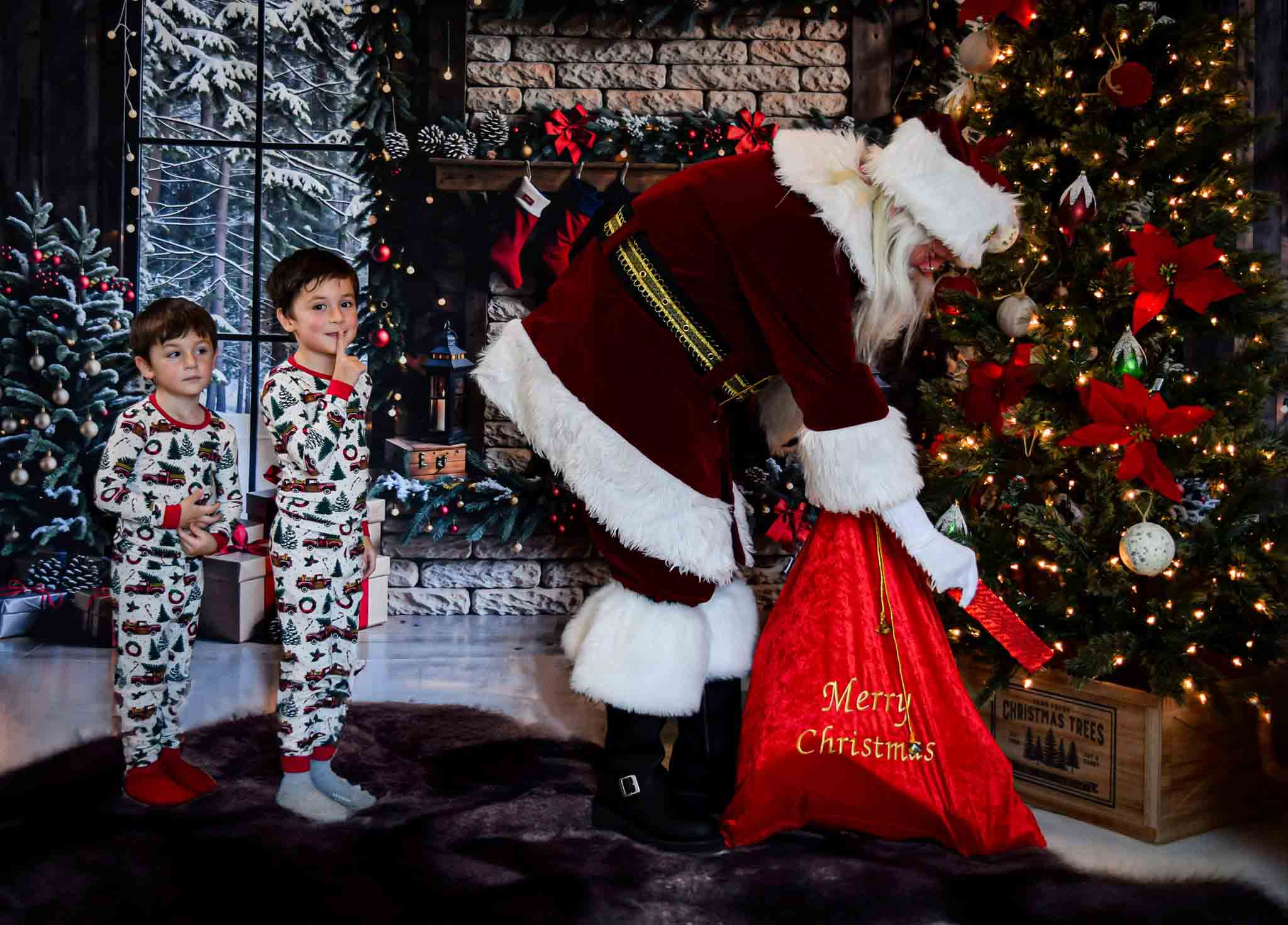 Kate Hiver Noël Cheminée en brique Brun Fenêtre Toile de fond conçue par Emetselch - Kate Backdrop FR