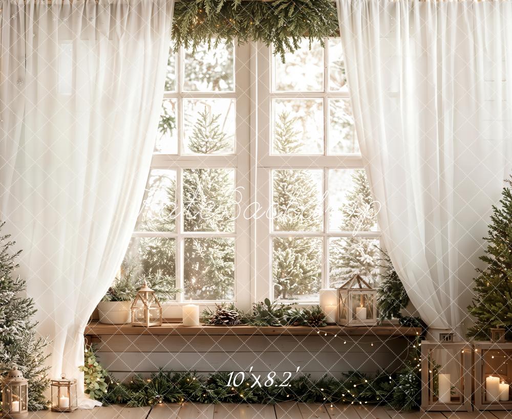 Kate Hiver Fenêtre Arbres Bougies Toile de fond en Laine conçue par Emetselch