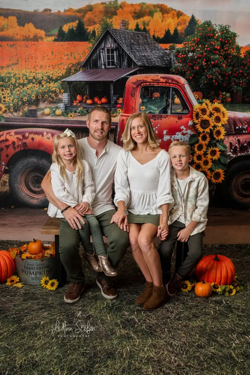 Kate Automne Tournesol Orange Camion cassé Toile de fond conçue par Mini MakeBelieve - Kate Backdrop FR