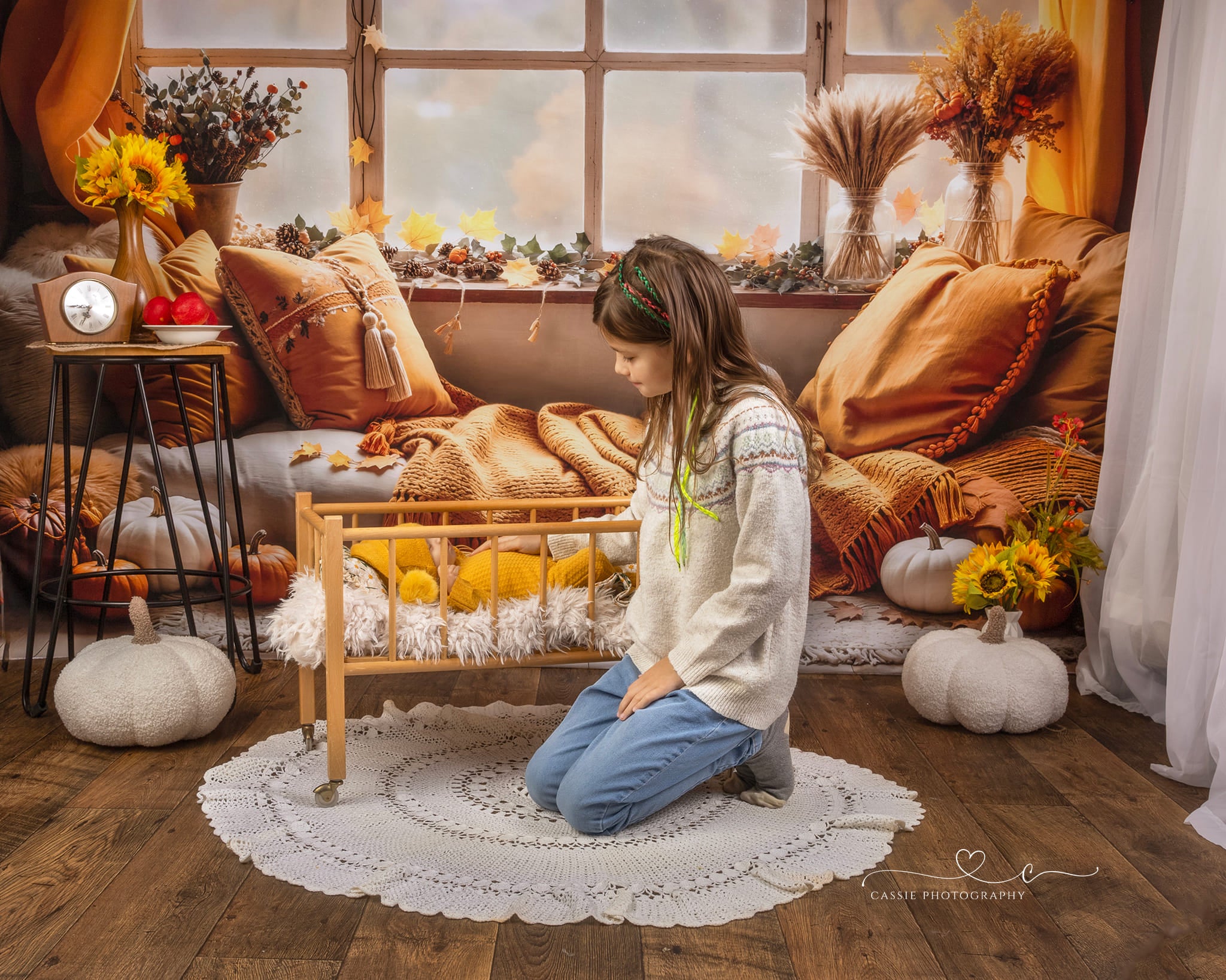 Offres Éclair Kate Automne Oreiller Citrouille Fenêtre Boho Toile de fond conçue par Emetselch - Kate Backdrop FR