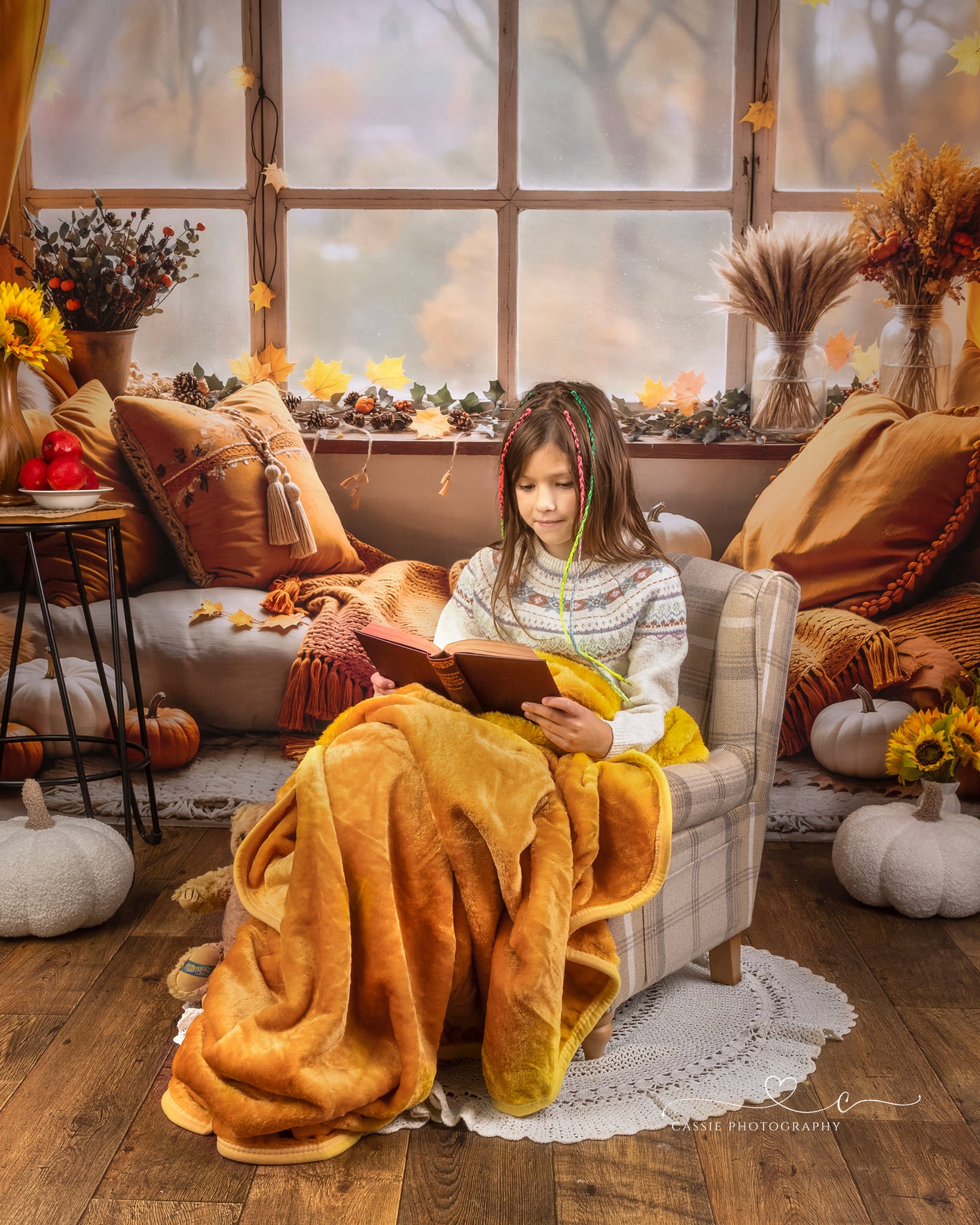 Offres Éclair Kate Automne Oreiller Citrouille Fenêtre Boho Toile de fond conçue par Emetselch - Kate Backdrop FR