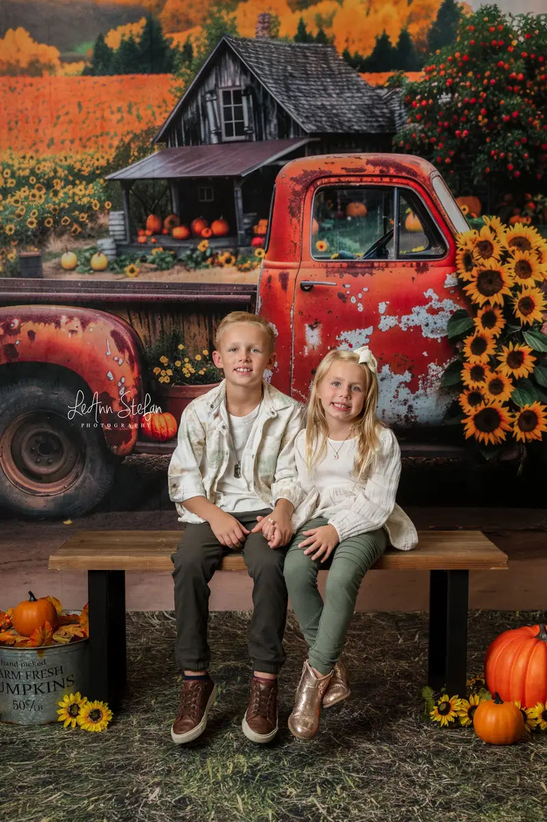 Kate Automne Tournesol Orange Camion cassé Toile de fond conçue par Mini MakeBelieve - Kate Backdrop FR