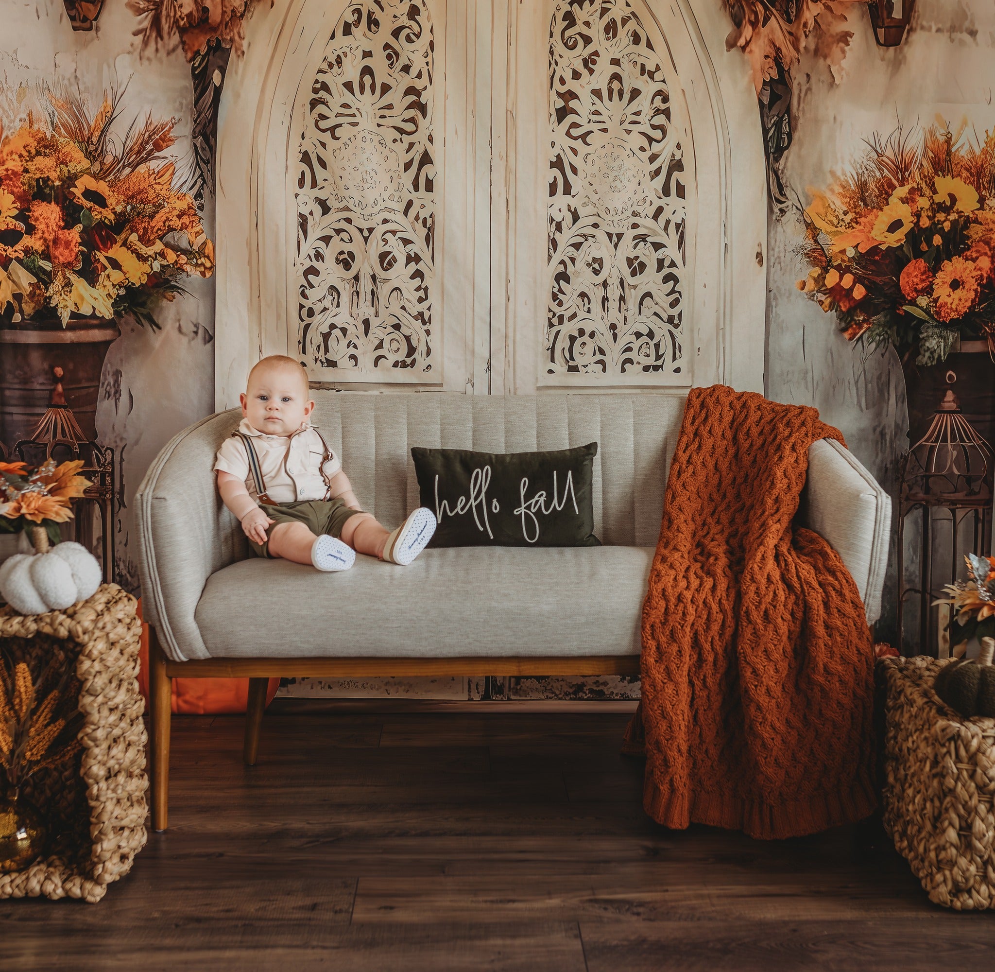 Kate Automne Citrouille Porte de Grange Blanc Toile de fond pour la photographie - Kate Backdrop FR
