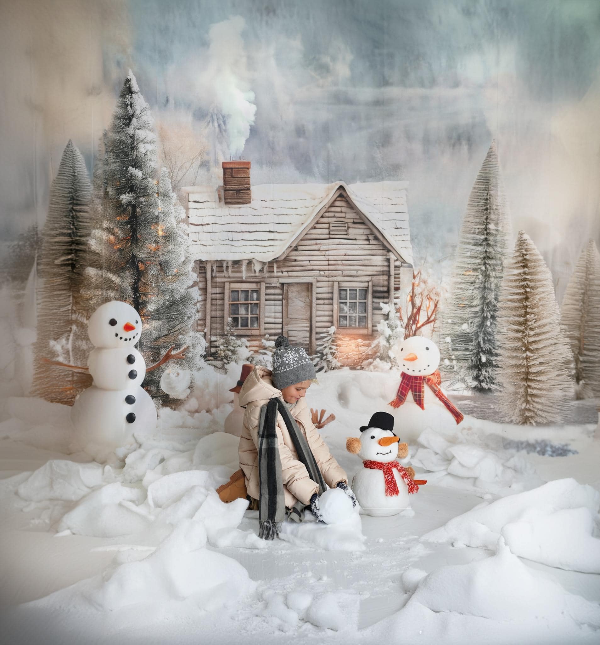 Kate Noël Bonhommes de neige Maison Toile de fond conçue par Patty Robert - Kate Backdrop FR