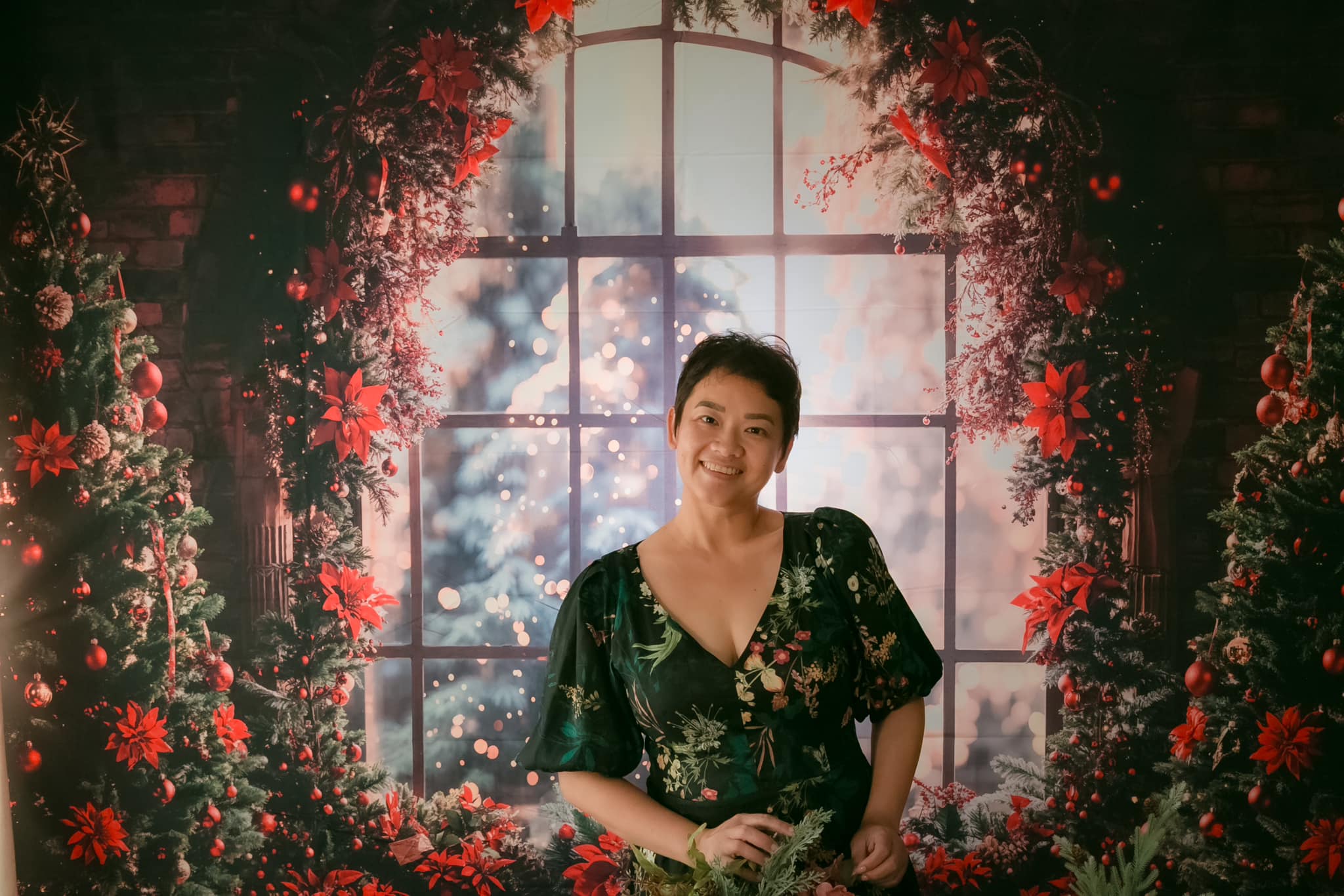 Kate Arbre de Noël Fenêtre Rouge Intérieur Toile de fond conçue par Emetselch - Kate Backdrop FR