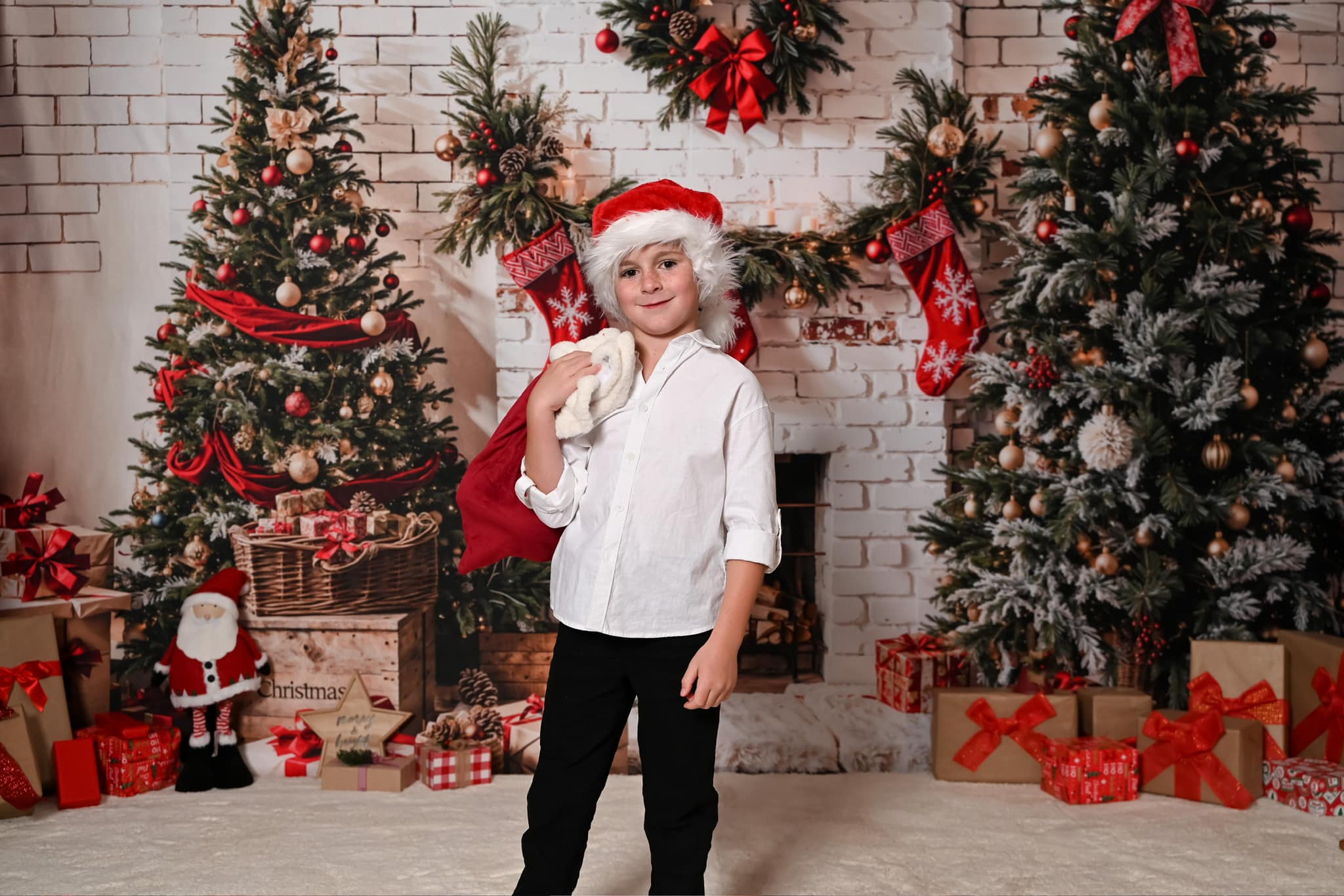Kate Noël Blanc Cheminée en brique Cadeaux Toile de fond conçue par Emetselch - Kate Backdrop FR