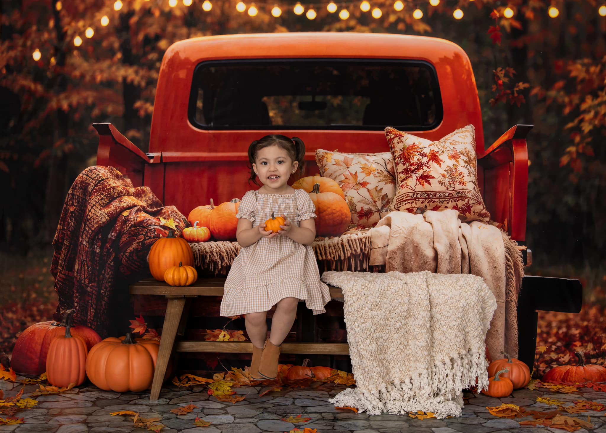 Kate Automne Forêt Feuille d'érable Citrouille Camion Toile de fond conçue par Emetselch - Kate Backdrop FR
