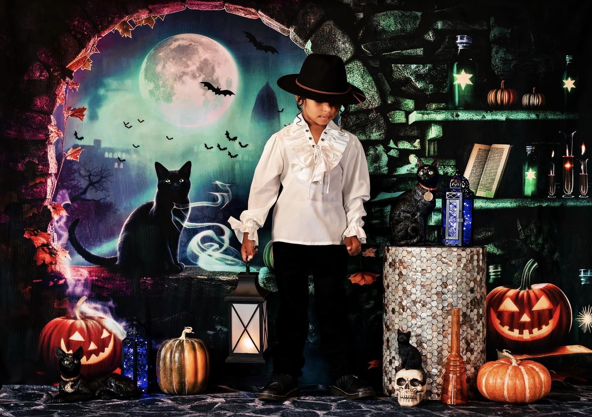 Kate Halloween Salle des Sorcières Chat Toile de fond conçue par Mini MakeBelieve - Kate Backdrop FR