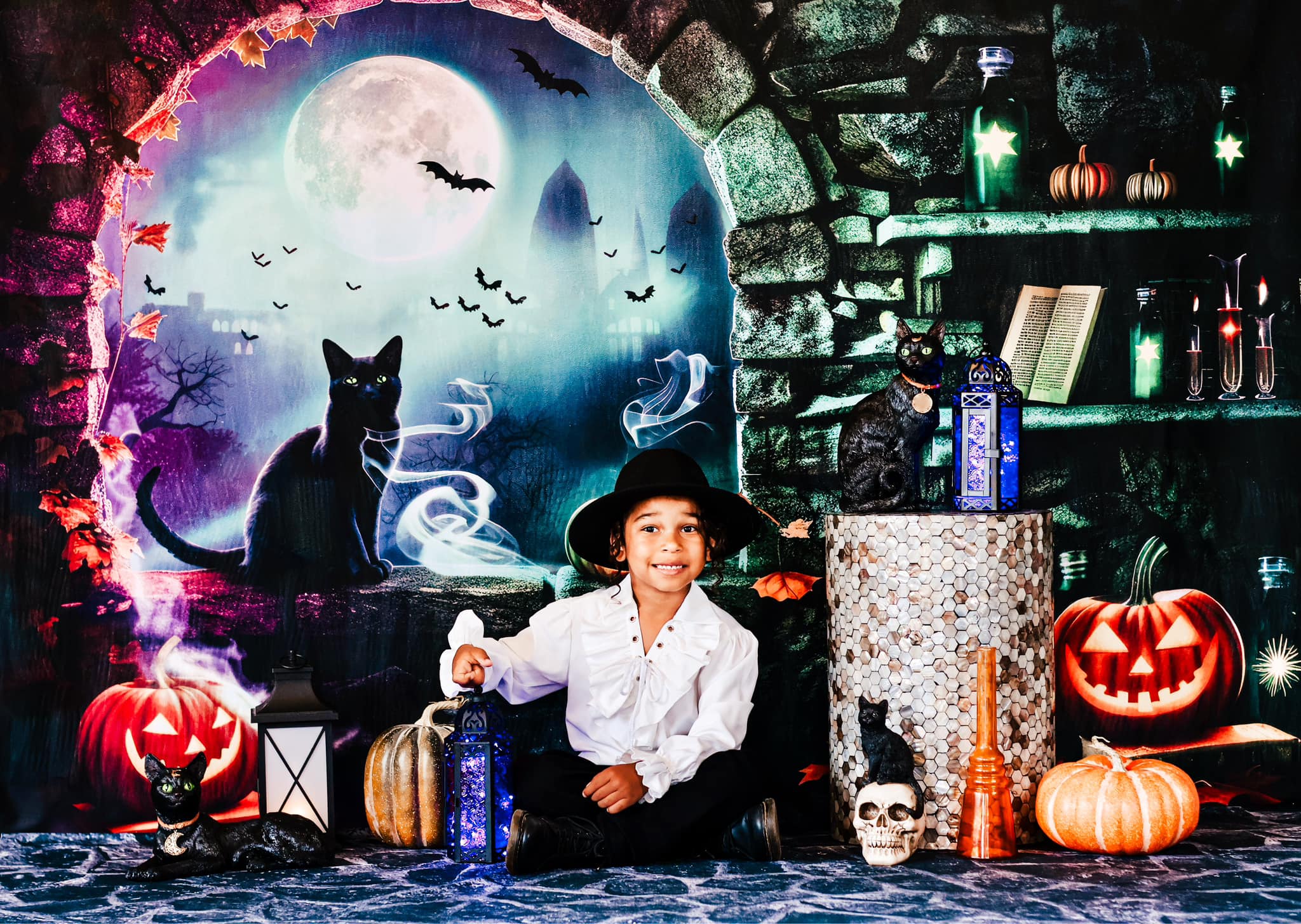 Kate Halloween Salle des Sorcières Chat Toile de fond conçue par Mini MakeBelieve - Kate Backdrop FR