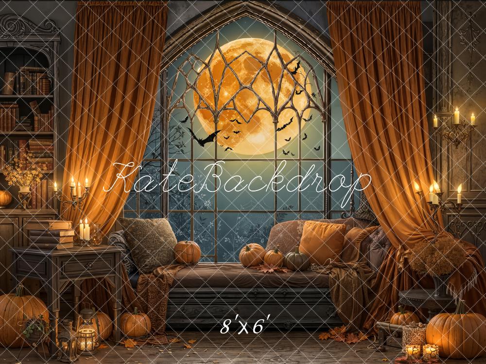Kate Halloween Citrouilles Lune Fenêtre Toile de fond en Laine conçue par Emetselch - Kate Backdrop FR
