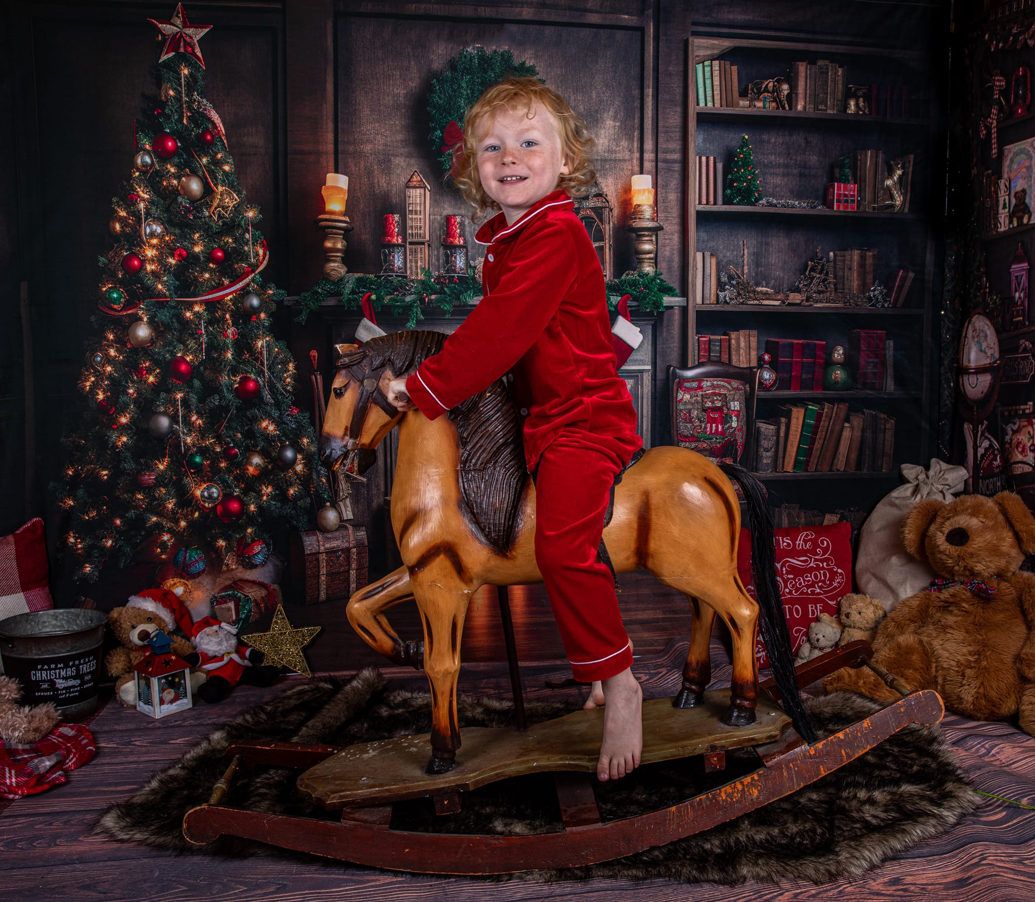 Kate Rétro Sapin de Noël Cheminée Livres Toile de fond pour la photographie - Kate Backdrop FR